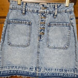 Light Blue Denim Button-Front Mini Skirt